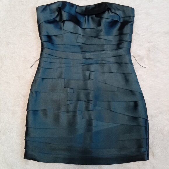 Bebe Womens Dark Blue Satin Badge Cocktail Dress Size M - Picture 2 of 7